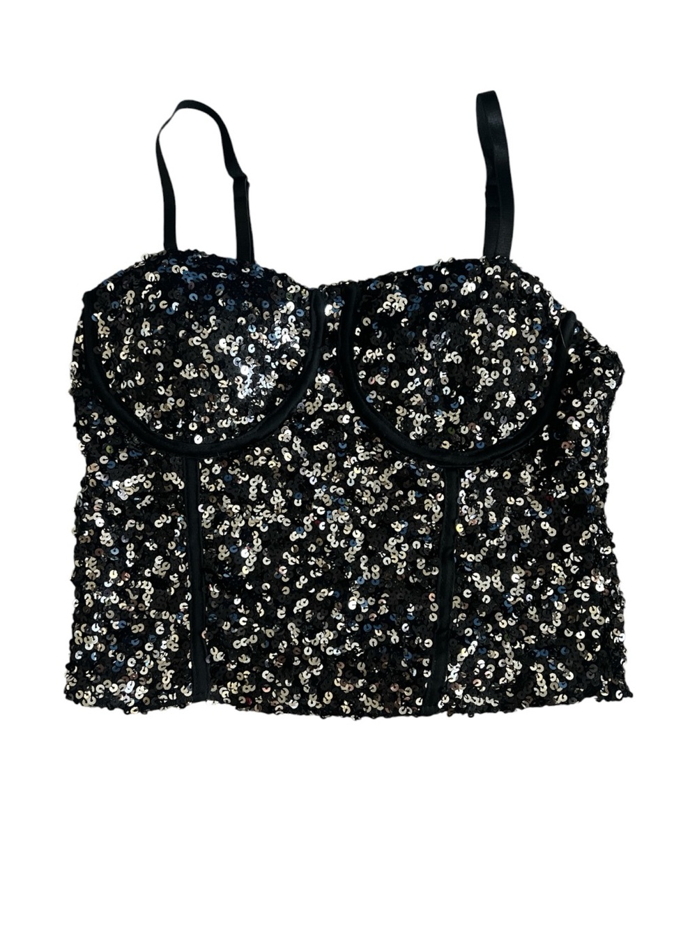 Sequin Wide-Leg Pants & Corset Top Set - Black Size S/M - Picture 2 of 3
